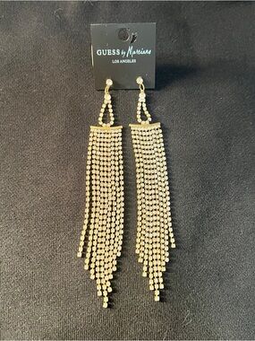 Guess by Marciano Rhinestone Tassel Fringe Gold Earrings